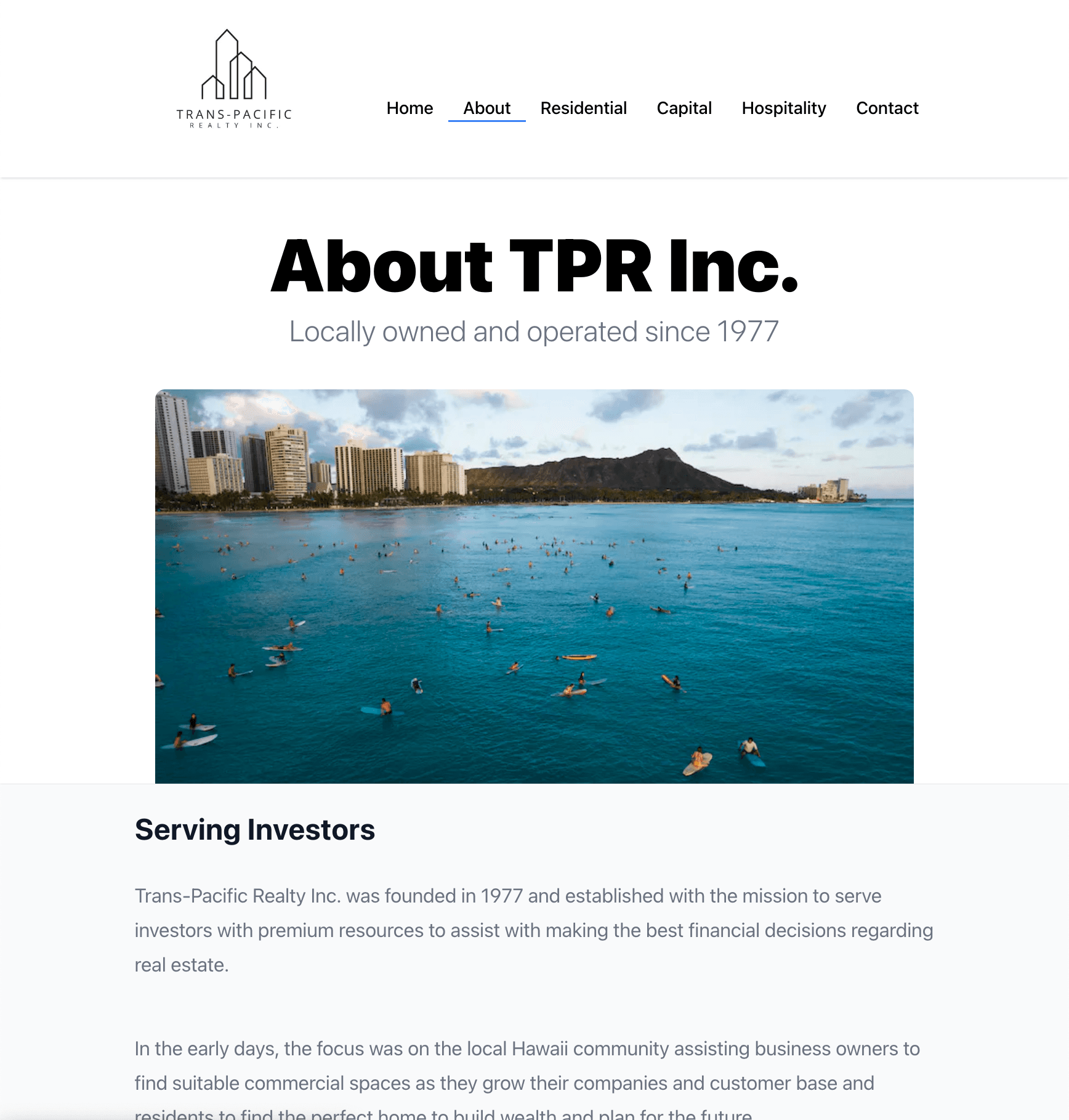 Trans-Pacific Realty Inc About Page made by Banzai Websites