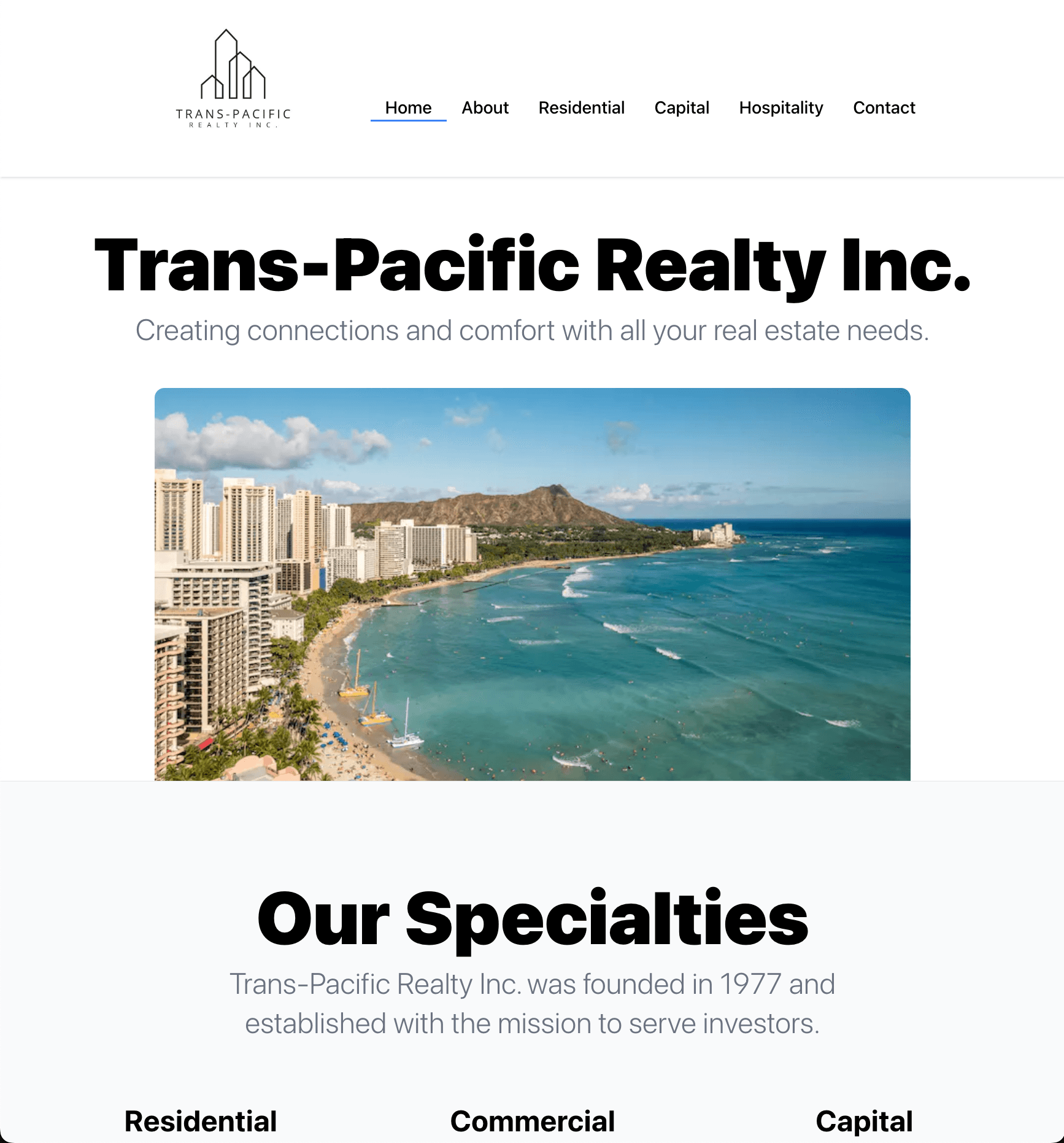 Trans-Pacific Realty Inc Homepage made by Banzai Websites