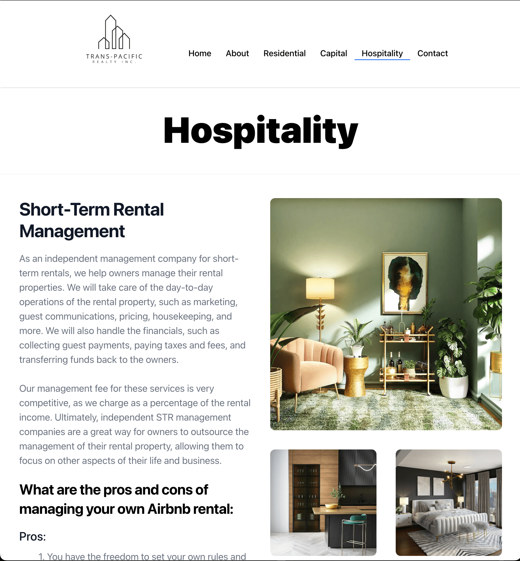 Trans-Pacific Realty Inc Hospitality Page made by Banzai Websites