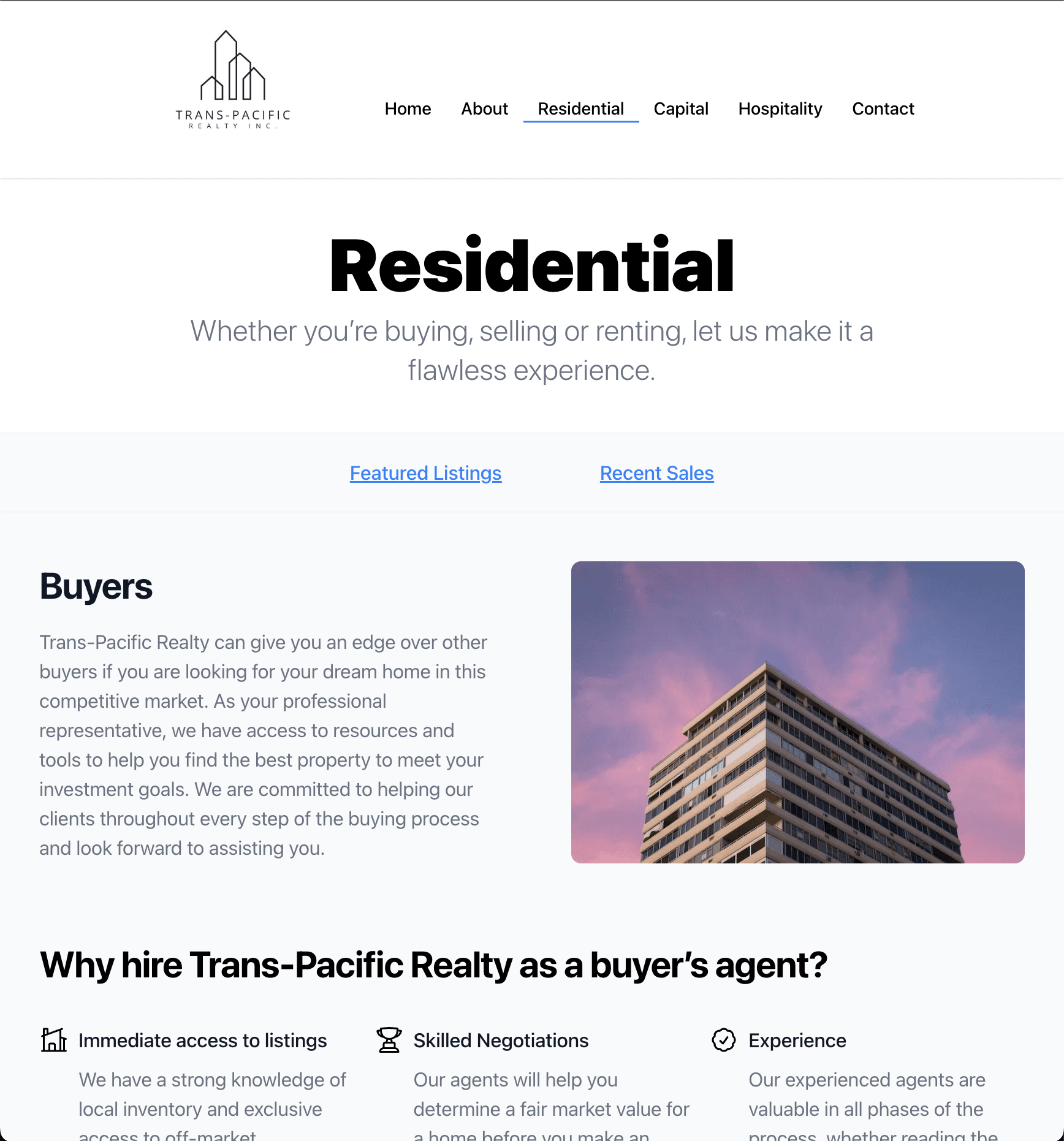 Trans-Pacific Realty Inc Residential Page made by Banzai Websites