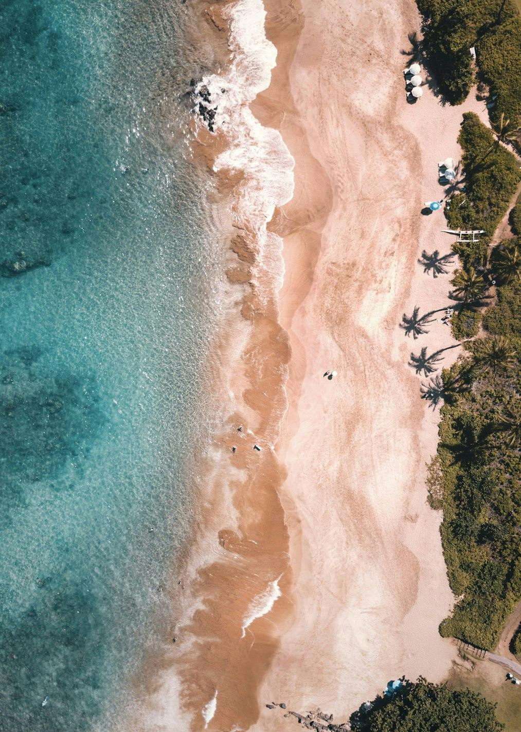 aerial shot of beach on maui.